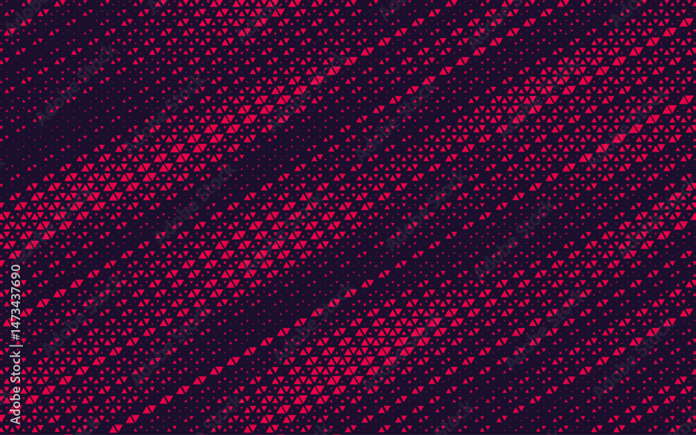 Fototapete Abstract background with red triangle dots. Triangle halftone geometric background. Halftone triangular retro 80s pattern. Diagonal stripe retro background with triangular dots.	