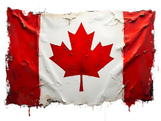 A cracked Canadian flag with visible signs of wear.
