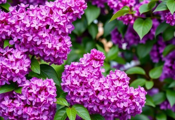 Fototapeta premium A vibrant border of lush lilac blossoms, showcasing delicate petals and rich purple hues, nature background, botanical design