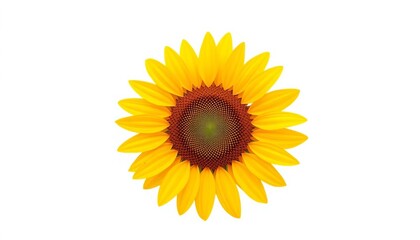 Obraz premium A vibrant, fully bloomed yellow sunflower, isolated against a pure white background, viewed from directly above, bright, bloom