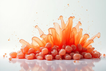 Abstract macro photography of vibrant orange liquid splashes frozen in motion creating organic coral like shapes