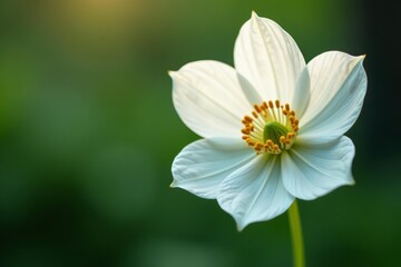 Fototapeta premium - Single white wood anemone bloom captured in pristine detail, soft, wildflower, elegant