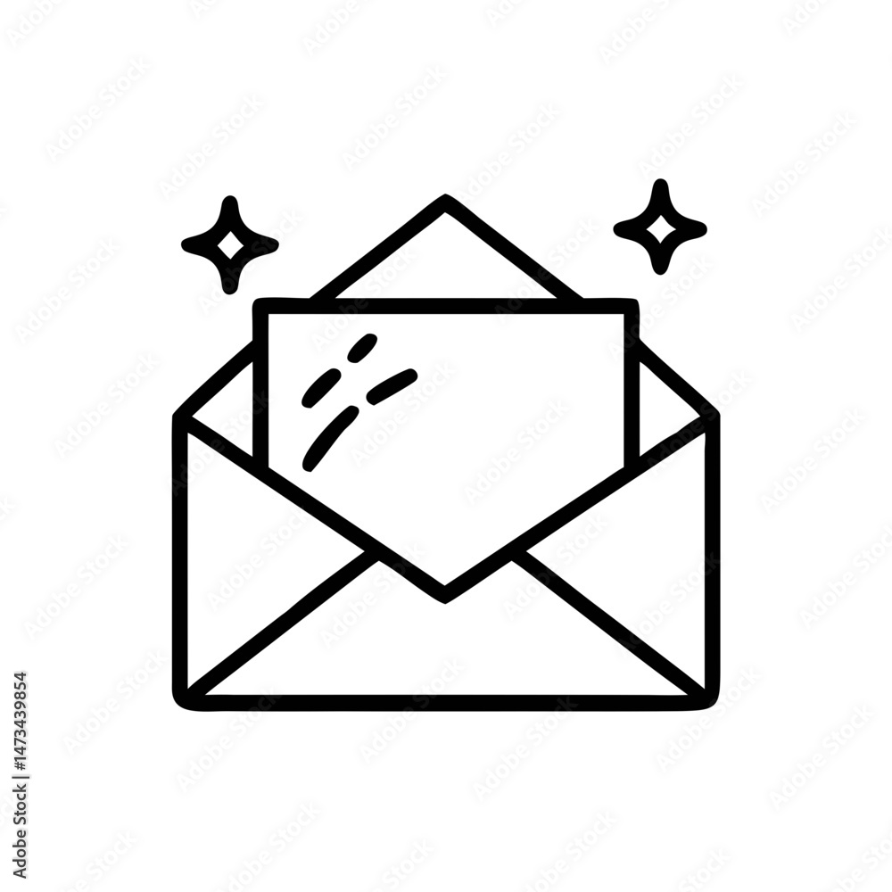 Poster envelope icon – open mail letter outline symbol for message and communication themes