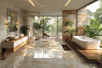 Luxury Modern Bathroom Interior with Natural Lighting and Elegant Decor