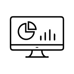 Analytics Monitor Icon – Line Style Data Chart and Pie Graph on Computer Screen
