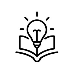 Book and Lightbulb Icon – Knowledge Education Idea Concept in Line Style