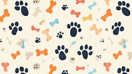 Cute pet paw prints and bones pattern