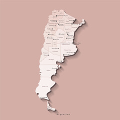 Vector isolated illustration. Simplified administrative map of Argentina. White background and outline. Names of Argentinean cities and provinces