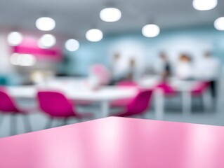 A vibrant office with neon accents and a cyberpunk aesthetic, featuring blurred professionals and floating financial data overlays, representing a corporate strategy for finance.