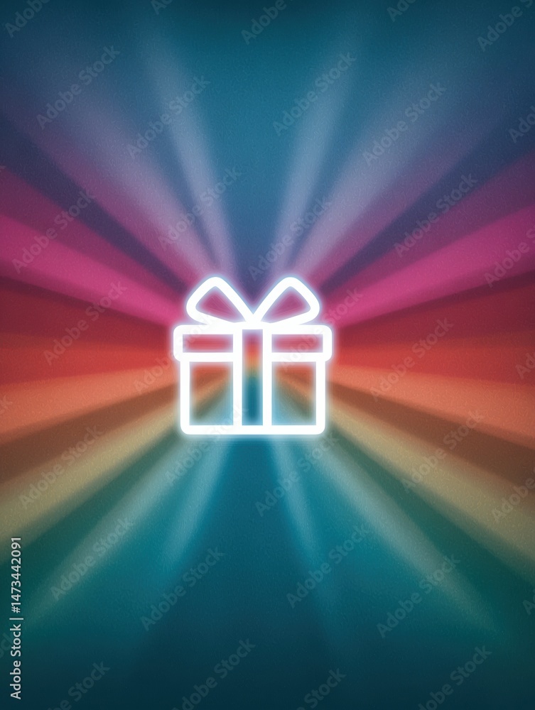 Poster glowing present icon with radial gradient background in vibrant colors for festive occasions and cel
