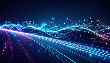 Futuristic digital highway abstract background with glowing lines and network connections Speed and technology concept