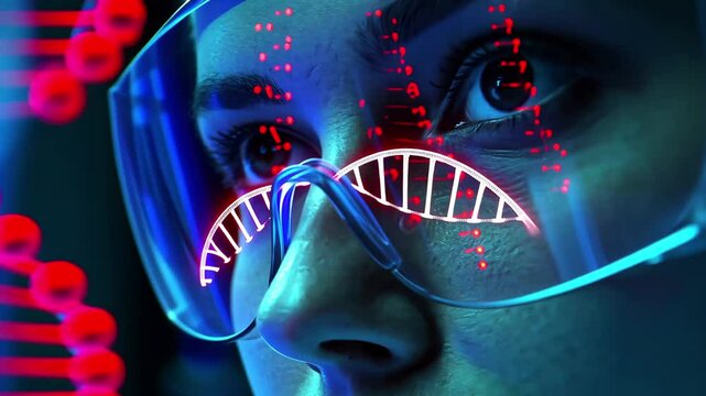Biohackers conduct genetic engineering experiments in a high-tech laboratory, focusing on DNA manipulation and analysis during a nighttime research session