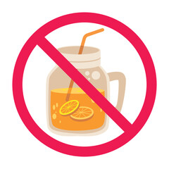 Forbidden sign with orange juice icon, no orange juice allowed sign, orange juice prohibition symbol