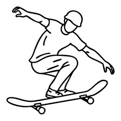 Skateboarding Icon , Minimalist Sports Illustration in Black Outline