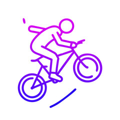 BMX Stunt Riding Icon , Streamlined Minimalist Line Art in Vibrant Gradient