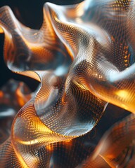 Abstract Flowing Fabric with Orange and Blue Hues and Metallic Accents