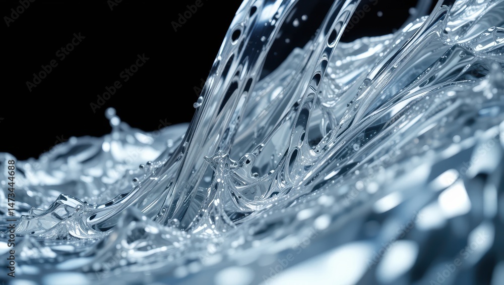 Poster Close-Up of Water Waves Creating Dynamic Ripples and Splashes against a Dark Background