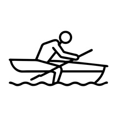  Rowing Boat Icon , Minimalist Water Sports Illustration in Black Outline