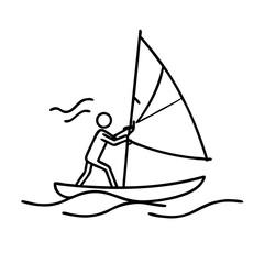  Sailboat Icon , Minimalist Water Sports Illustration in Black Outline