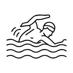 Swimmer Icon, Minimalist Sports Illustration in Black Outline