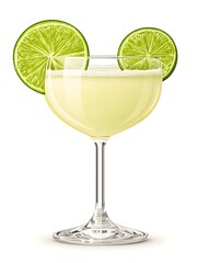 A refreshing cocktail with a creamy texture garnished with two lime slices