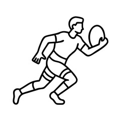 Rugby player line icon, running with ball silhouette illustration