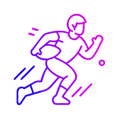 Colorful rugby player line icon, running with ball dynamic illustration
