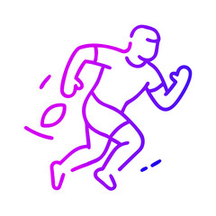 Colorful rugby player line icon, running with ball dynamic illustration