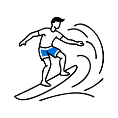  Surfing Icon , Minimalist Sports Illustration in Black Outline