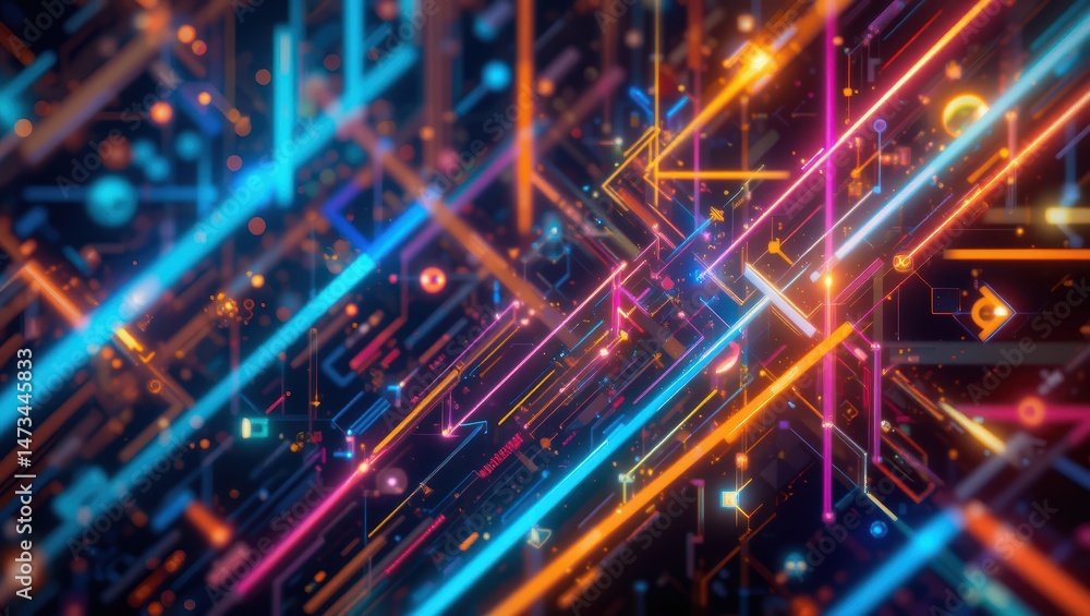 Poster colorful abstract digital lines and lights creating a futuristic background design