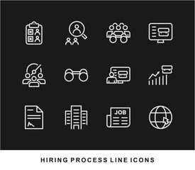 Hiring Process Line Icons. Recruitment, Job Application, Interview, Candidate Selection Vector Set