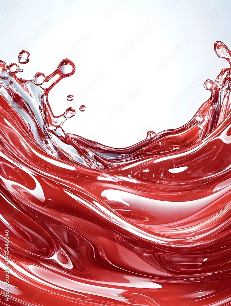 Aufkleber a vibrant red liquid splashes and curves, creating a dynamic and abstract composition
