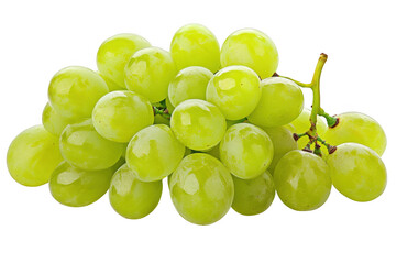Close view of a bunch of green grapes with stems on transparent background png