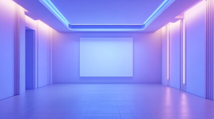 Empty modern interior space bathed in vibrant purple and blue light
