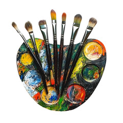Fototapeta premium Palette with brushes and paints png