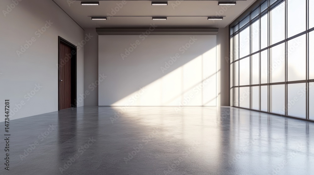 Poster empty modern office space with large windows