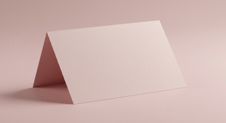 Empty light pink paper presentation mockup with a simple fold design. Blank paper object in a soft pink studio setting.