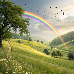 Fototapeta premium landscape with rainbow