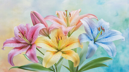 Fototapeta premium Elegant wedding invitation card background . Minimal hand painted watercolor botanical flowers texture template background. Design for wedding, vip cover, poster, rsvp moderncard.Valentine's Day