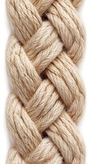 Close-up of a thick, braided rope, showcasing its intricate woven pattern and natural fiber texture