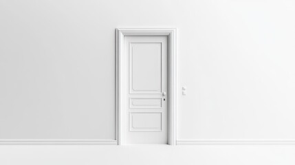Empty white door on a white wall