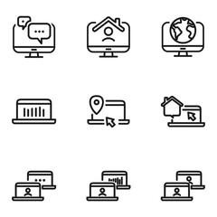 Remote Work Line Icons . Freelancer Work from Home, Video Call, Online Meeting, Teleconference Vector Set