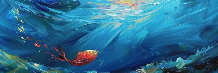 Vibrant underwater scene celebrating world oceans day - energetic marine life concept. Horizontal banner. Copy space. World Wildlife Day. World Animal Day