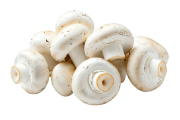 A pile of fresh white button mushrooms on a completely solid background on transparent background png