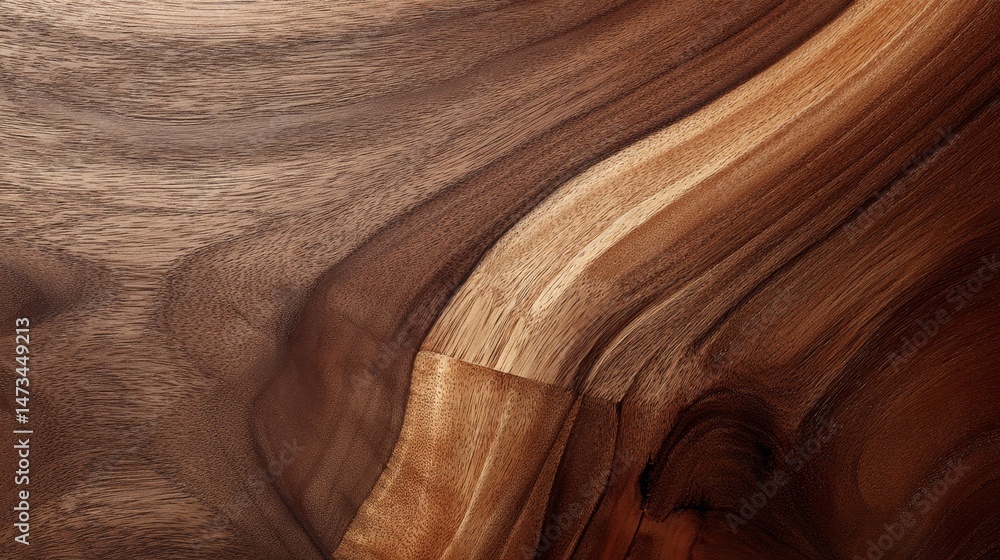 Fototapete intricate details of polished walnut wood showcase flowing natural patterns, beautifully illuminated