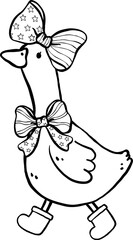 4th of July Girly Silly Goose with American Flag Bow Outline Doodle