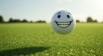 Obraz premium Golf ball with smiley face on green grass
