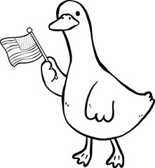 Cute 4th of July Silly Goose with American Flag Outline Doodle