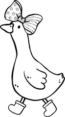4th of July Girly Silly Goose with American Flag Bow Outline Doodle