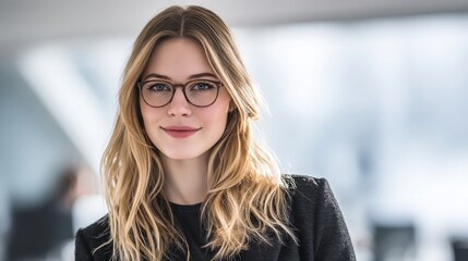 Woman with eyeglasses and smiling portrait